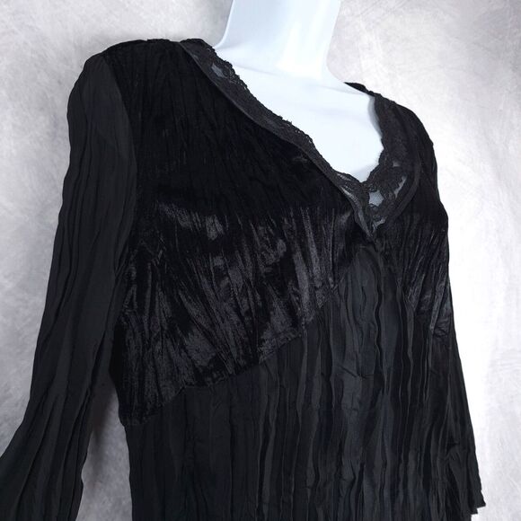 Vintage Velvet Sheer Top Womens Large Black Lace V Neck Dark Fairy Whimsy Goth - Picture 2 of 16
